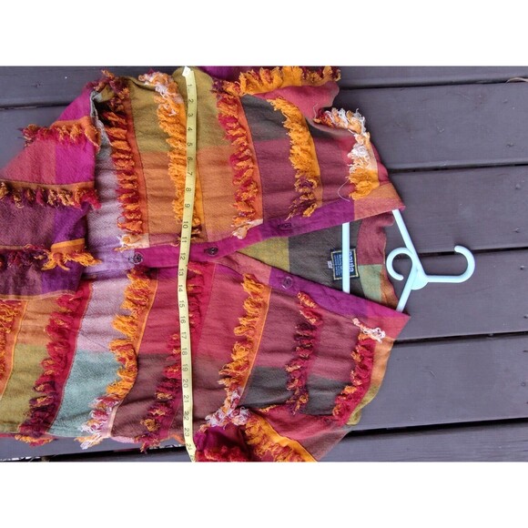 Paula Sweet Muslin Mink Vintage 80s Cardigan Patchwork Fringe Large Orange Red - Picture 6 of 7